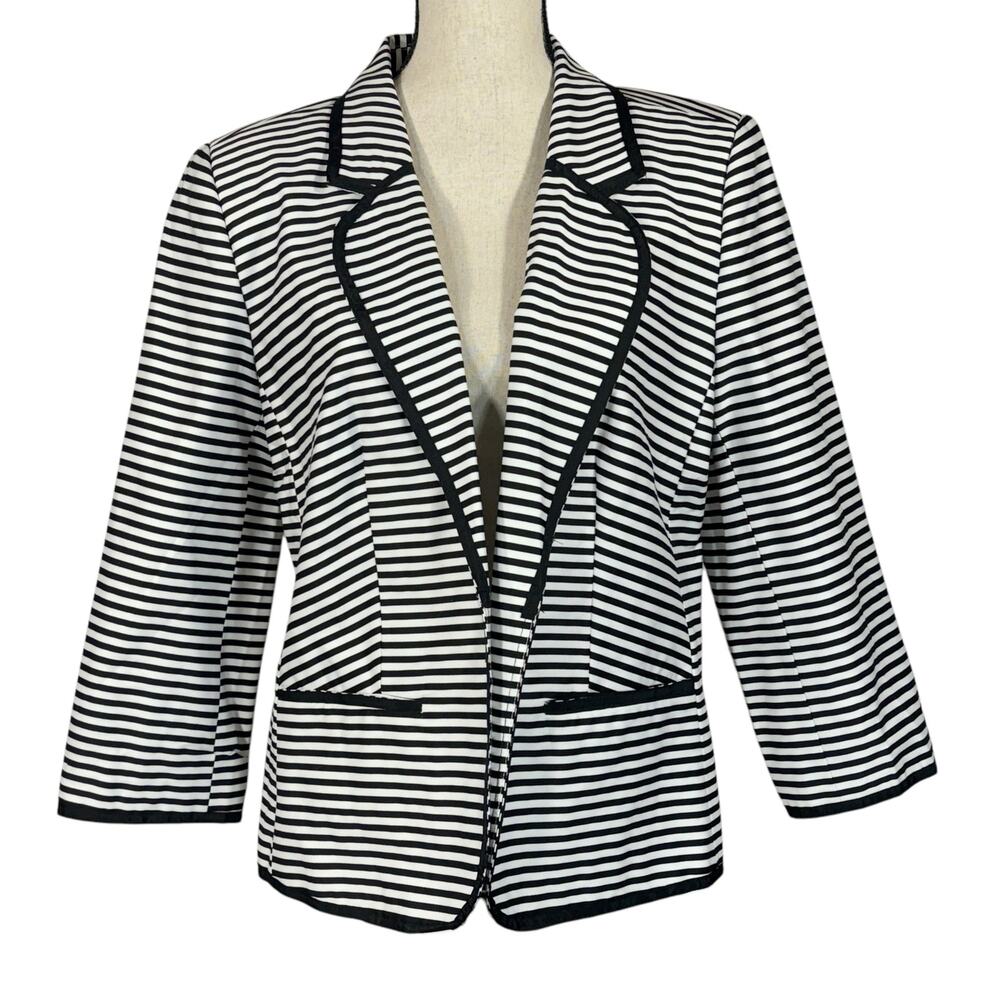 Dressbarn X-Large Blazer Jacket Striped 3/4 Sleeve Lined Open-Front Pockets